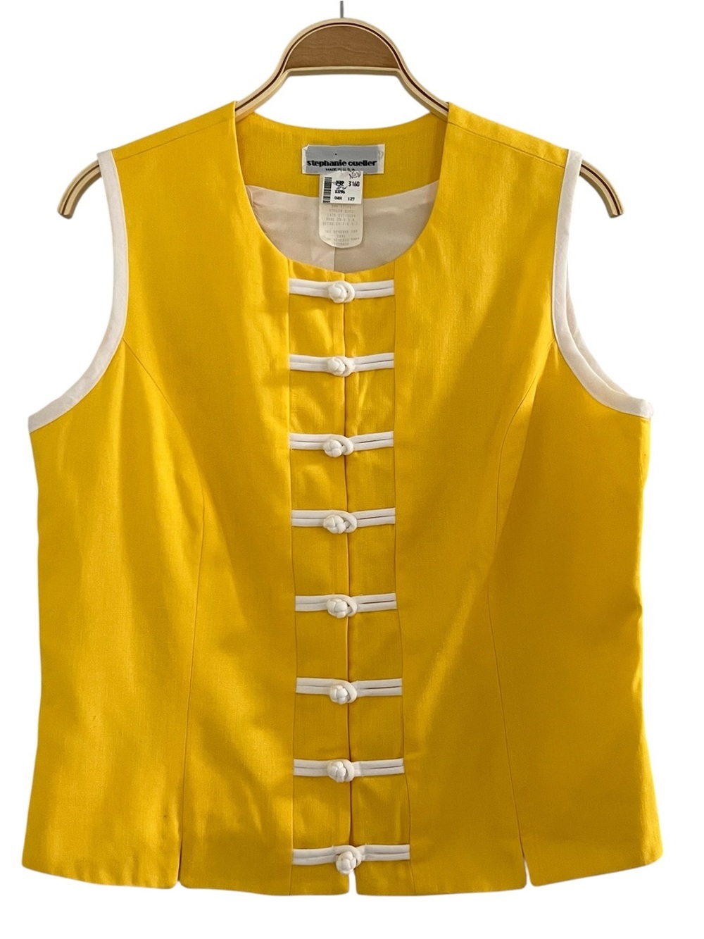 VTG Stephanie Queller yellow sleeveless vest waistcoat piping toggle knots 12